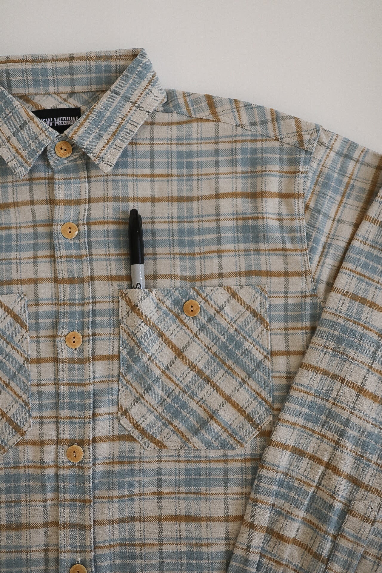 Flannel Work Shirt- Blue and Cream Slub