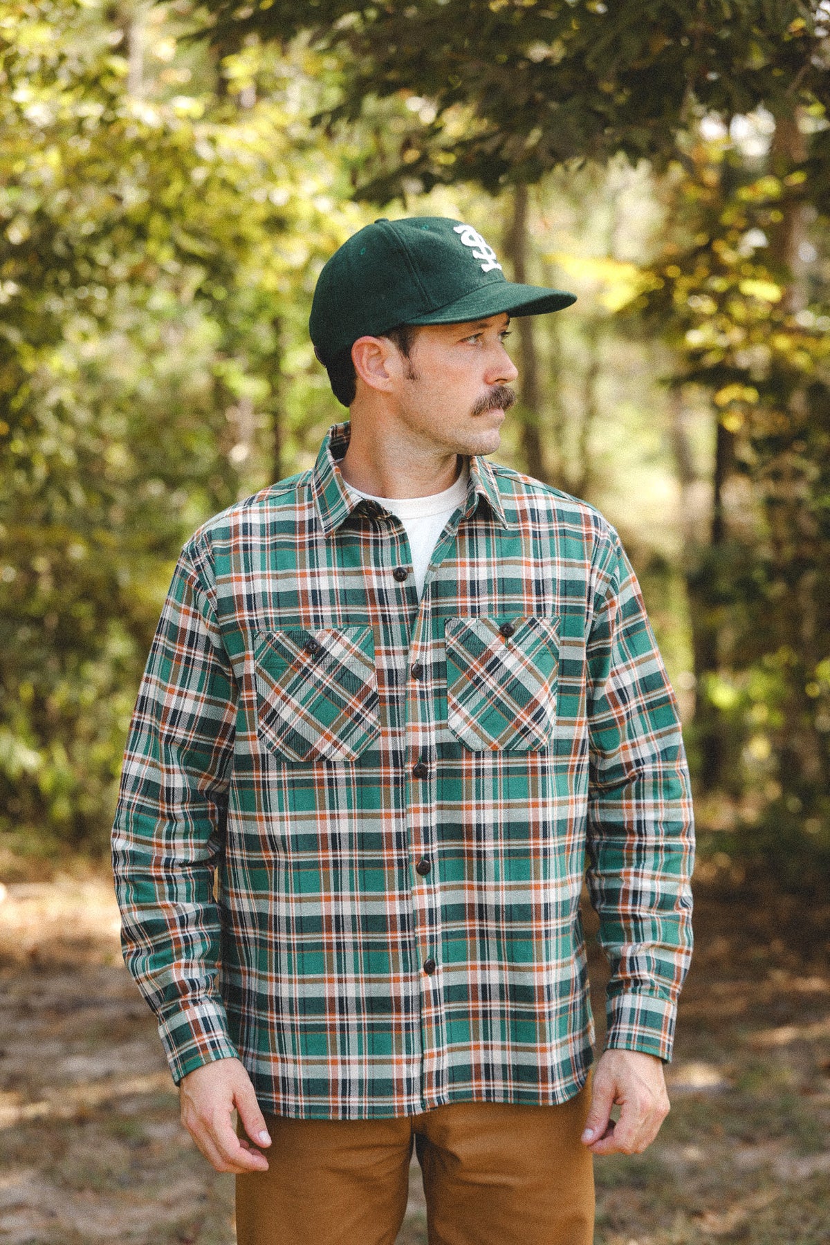 ANM Flannel Work Shirt- Green/Orange